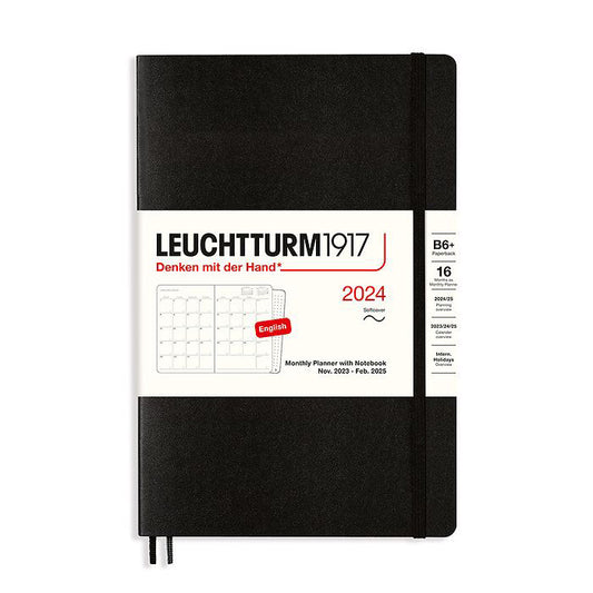 Leuchtturm1917 2024 Paperback B6+ Monthly Planner with Extra Booklet - Black