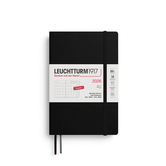 Leuchtturm1917 2026 B6+ Softcover Paperback Monthly Planner and Notebook - Black