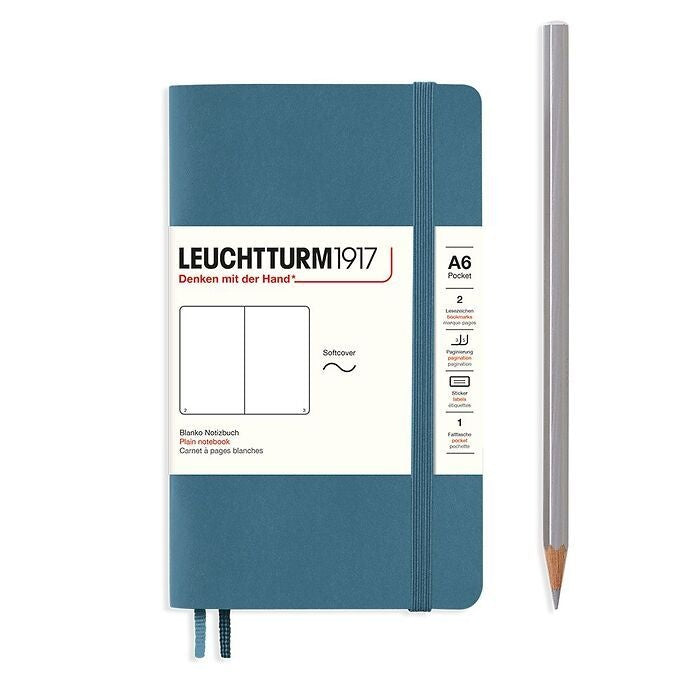 Leuchtturm1917 A6 Pocket Softcover Plain Notebook - Stone Blue
