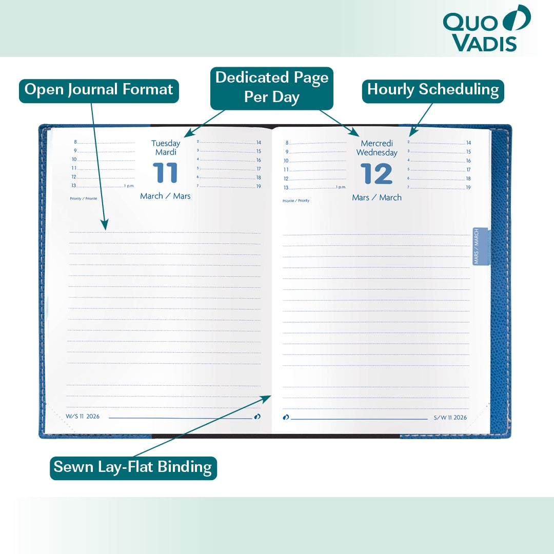 Quo Vadis 2026 Notor Bi-lingual Daily Planner - Texas Bamboo Green (EN/FR)