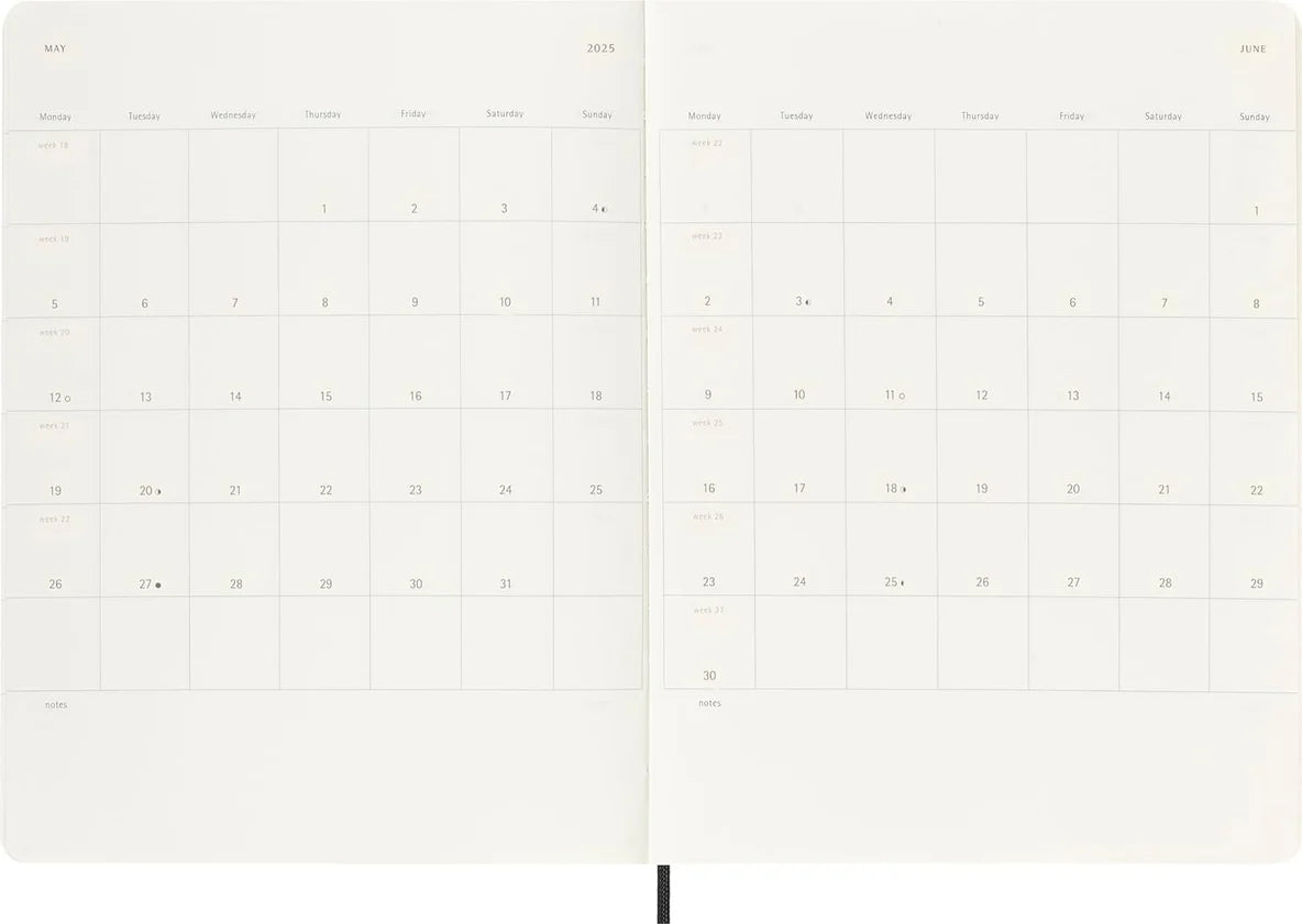 Moleskine 2025 XLarge Softcover Weekly Calendar with Notes Black