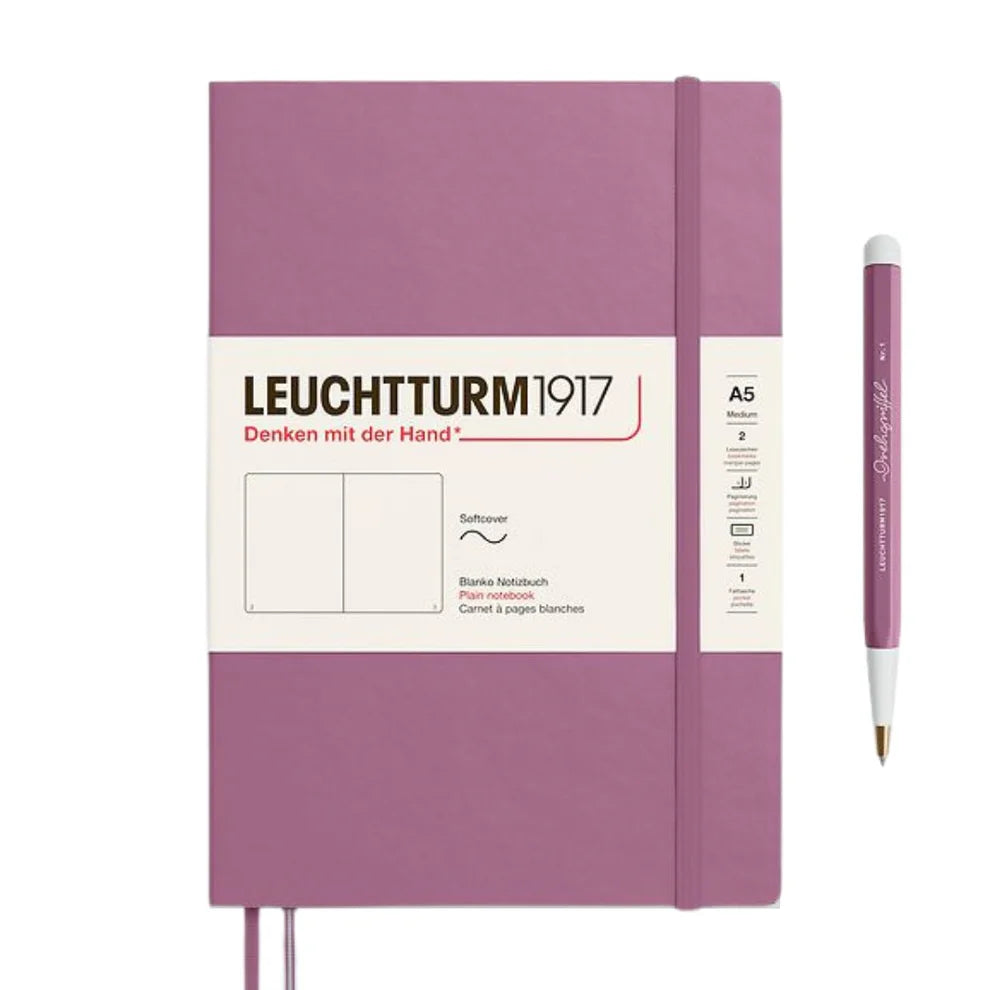 Leuchtturm1917 A5 Medium Softcover Plain Notebook - Dusty Rose