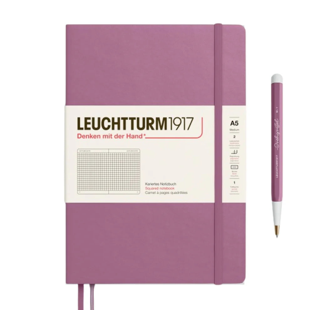 Leuchtturm1917 A5 Medium Hardcover Squared Notebook - Dusty Rose