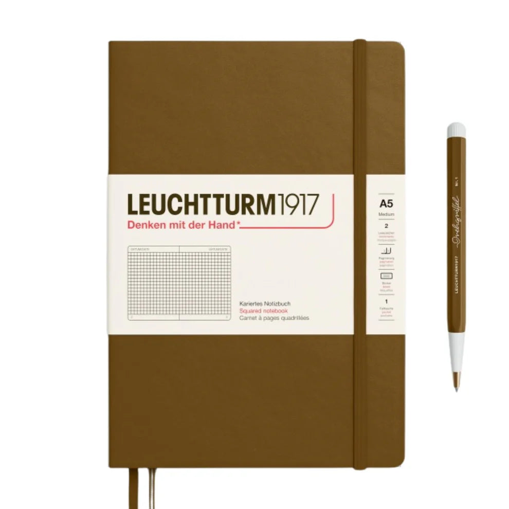 Leuchtturm1917 A5 Medium Hardcover Squared Notebook - Spice Brown