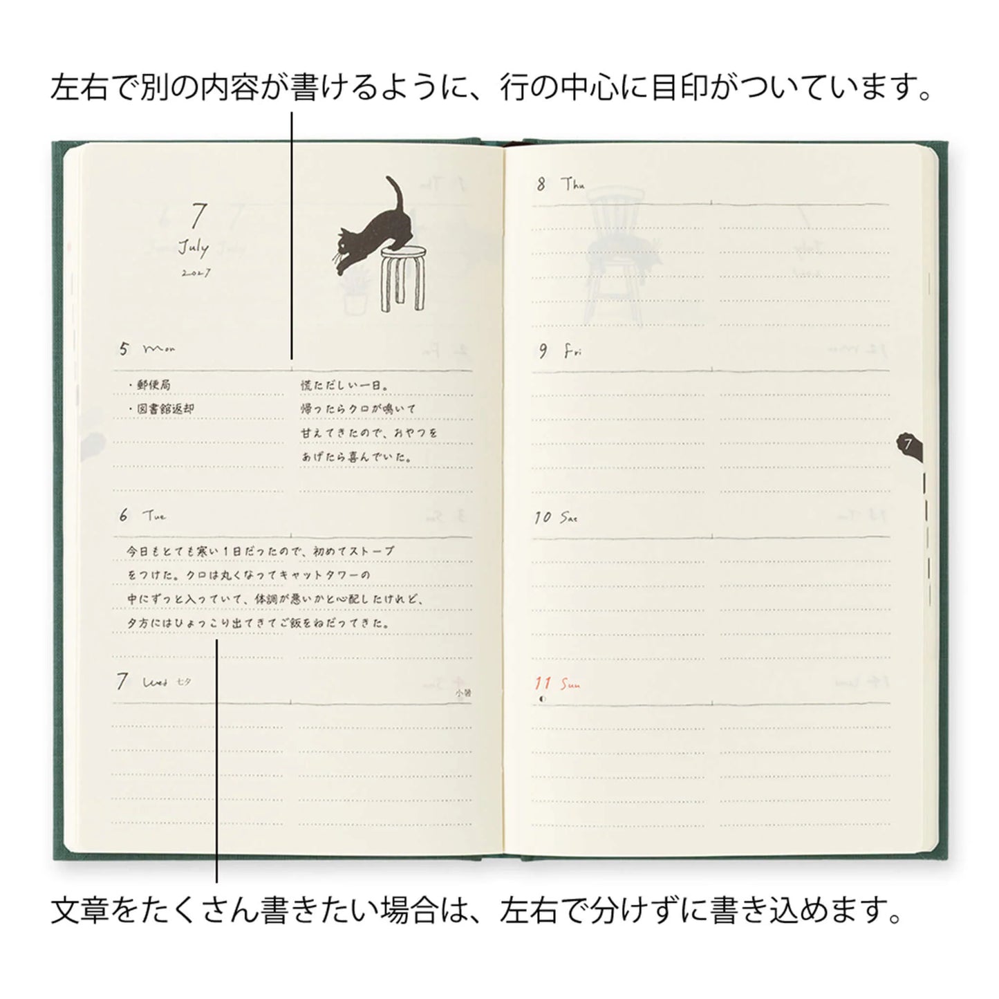 Midori 2027 B6 Book Style Diary - Cat Green