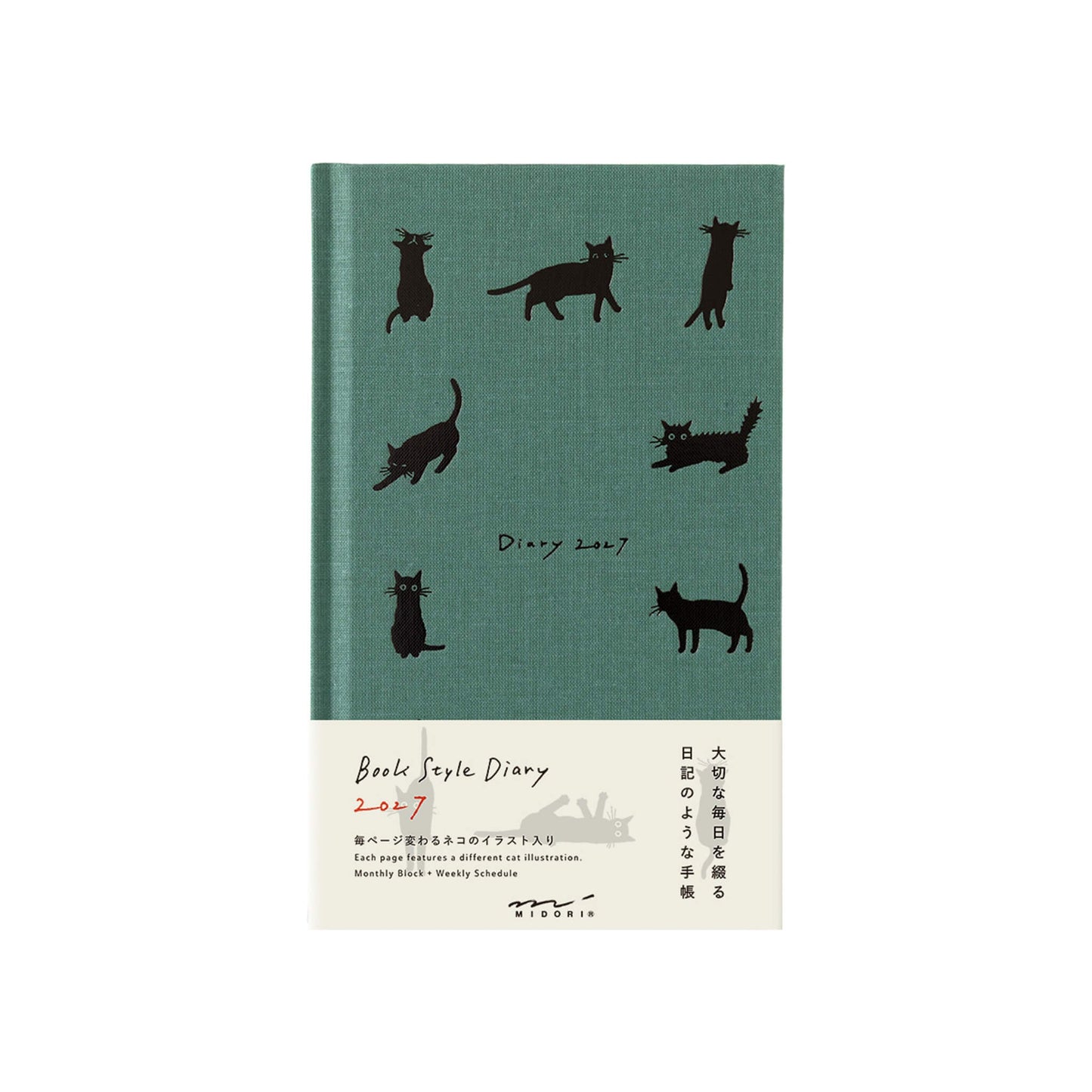 Midori 2027 B6 Book Style Diary - Cat Green