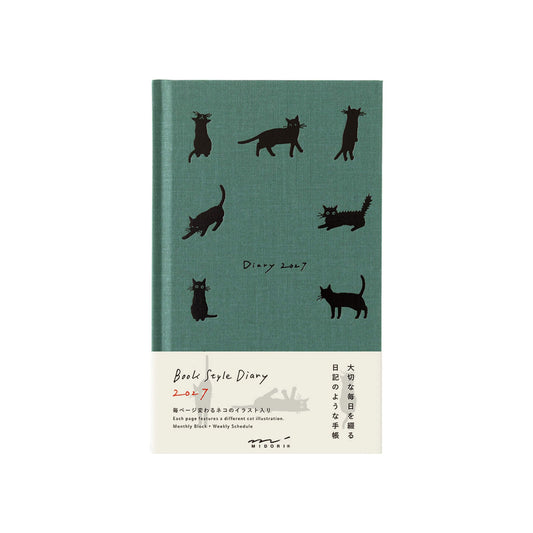 Midori 2027 B6 Book Style Diary - Cat Green