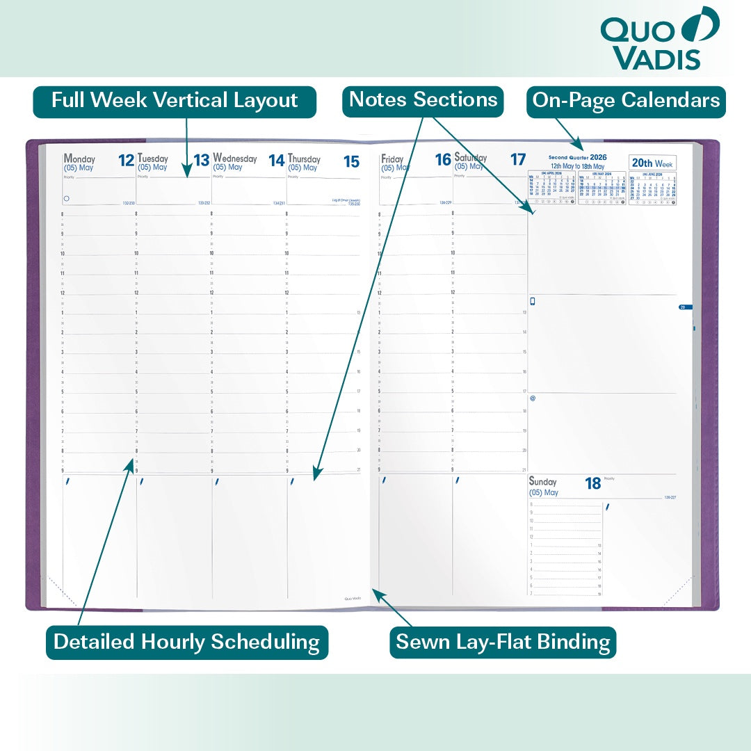 Quo Vadis 2026 Prenote 13 Months Weekly Planner - Texas Black
