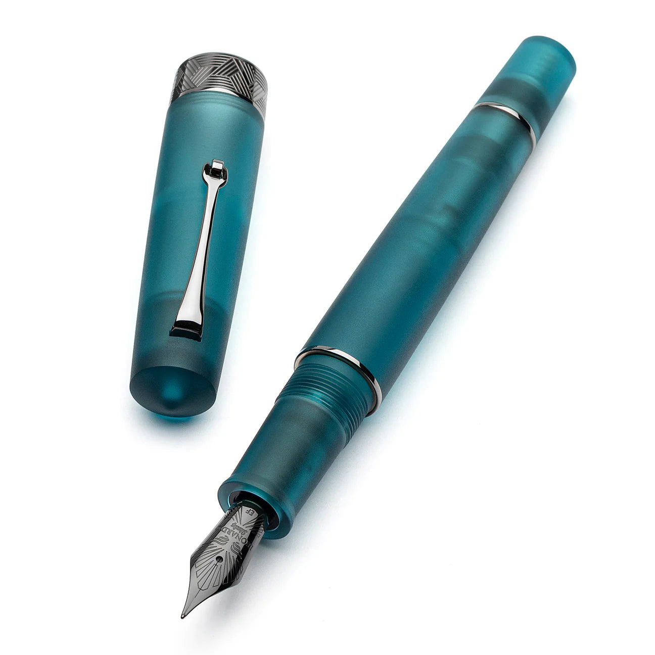 Leonardo Momento Zero Grande Frosted Pura Fountain Pen - Petrol Blue with Ruthenium Trim