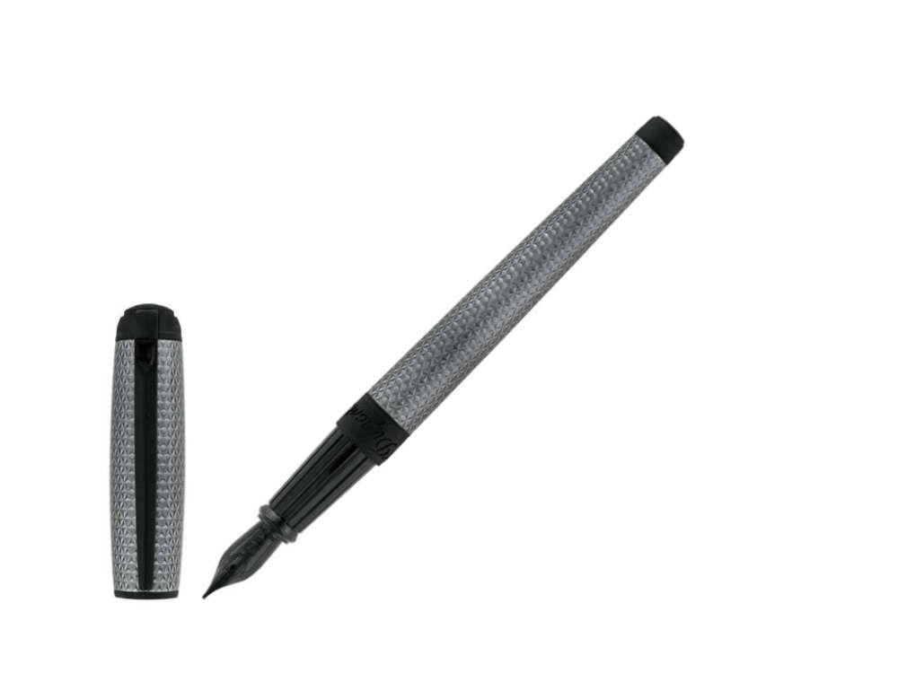 S.T. Dupont Line D Large Velvet Firehead Guilloche Fountain Pen - Graphite