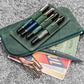 Galen Leather Slip-n-Zip 4 Slot Zippered Pen Pouch - Crazy Horse Forest Green