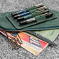 Galen Leather Slip-n-Zip 4 Slot Zippered Pen Pouch - Crazy Horse Forest Green