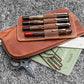 Galen Leather Slip-n-Zip 4 Slot Zippered Pen Pouch - Crazy Horse Tan