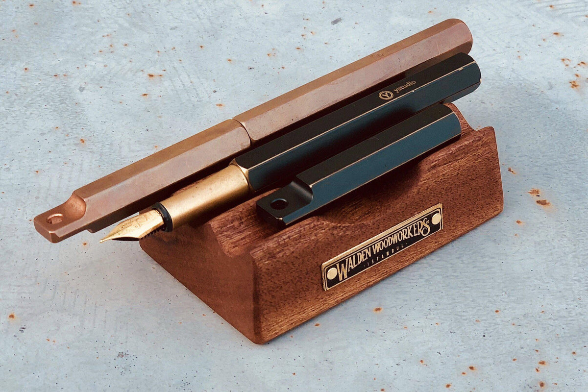 Galen Leather Wooden Pen Rest Pen and Brush Stand - Mahogany