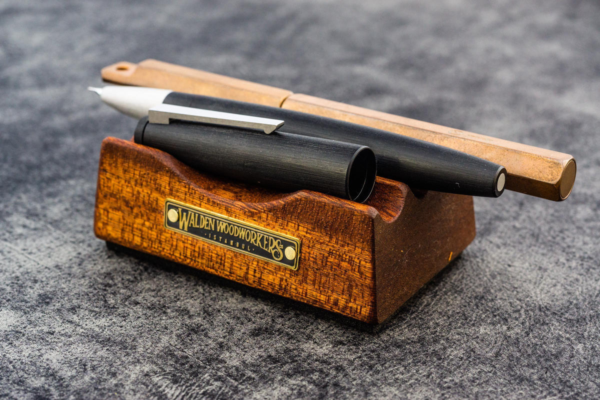 Galen Leather Wooden Pen Rest Pen and Brush Stand - Mahogany