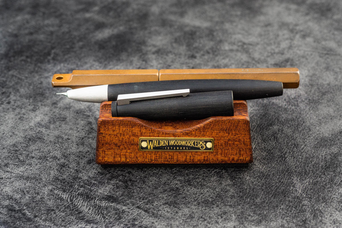 Galen Leather Wooden Pen Rest Pen and Brush Stand - Mahogany