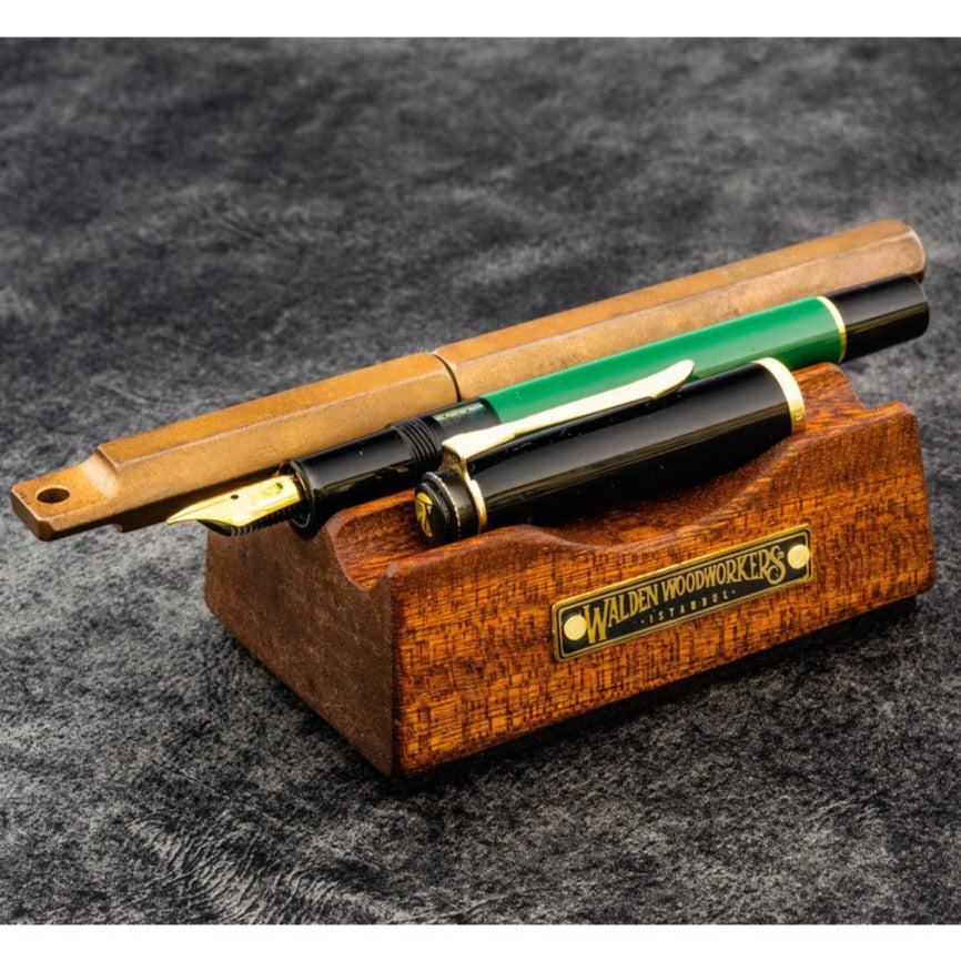 Galen Leather Wooden Pen Rest Pen and Brush Stand - Mahogany