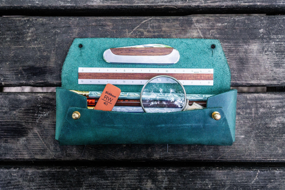 Galen Leather The Student Pencil Case - Crazy Horse Forest Green