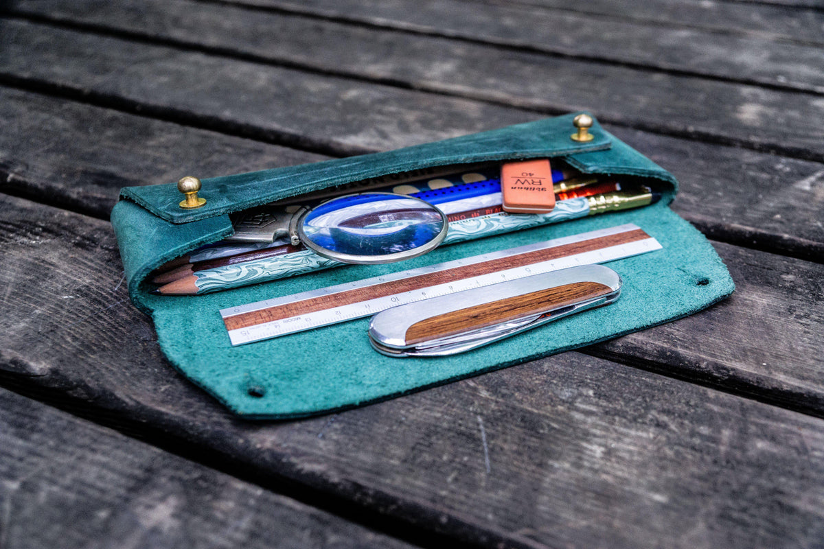 Galen Leather The Student Pencil Case - Crazy Horse Forest Green