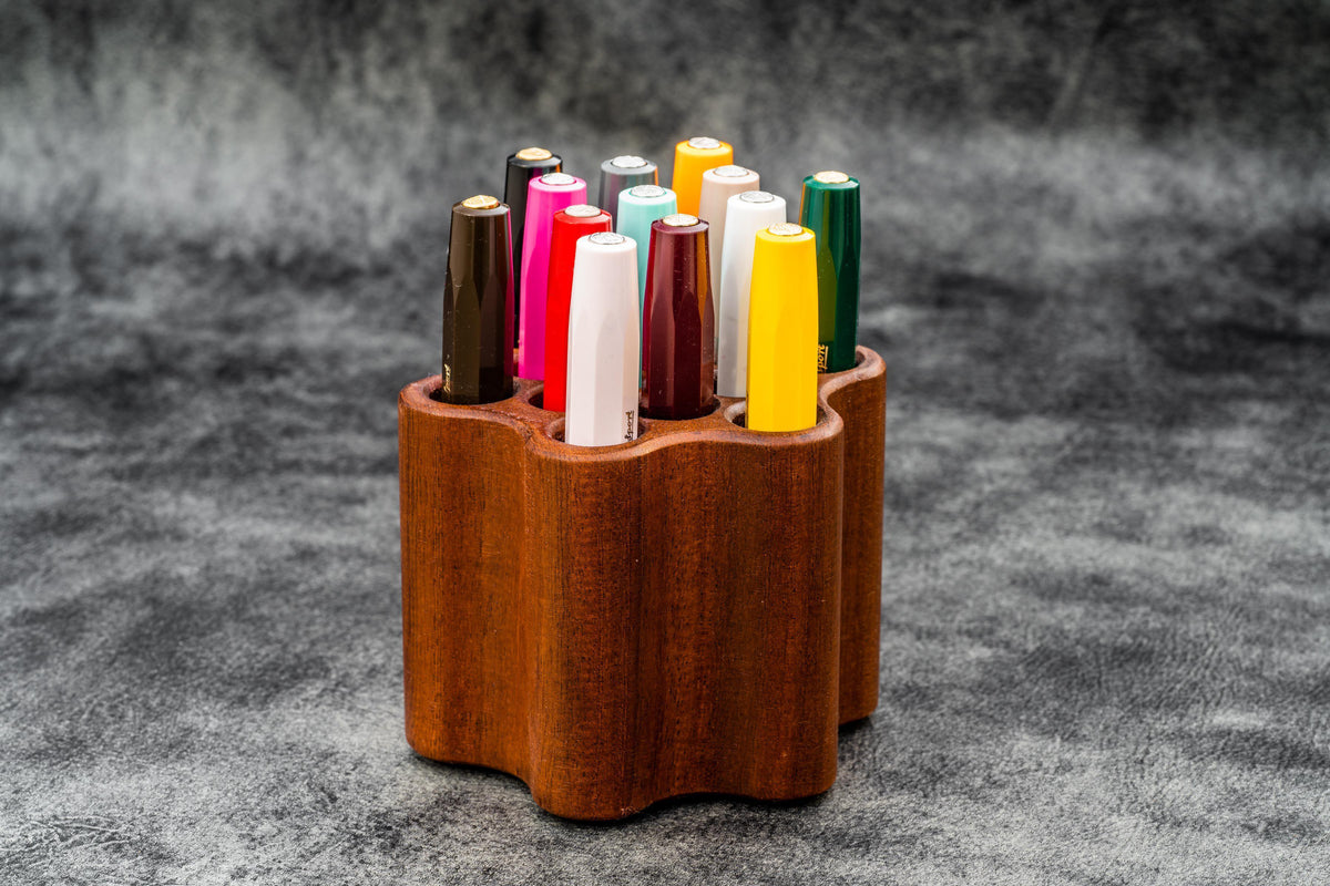 Galen Leather Wooden Tool/Comb Pen and Brush Stand Holder