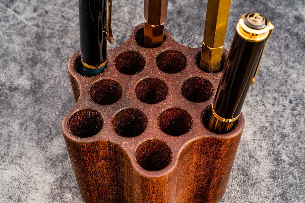 Galen Leather Wooden Tool/Comb Pen and Brush Stand Holder