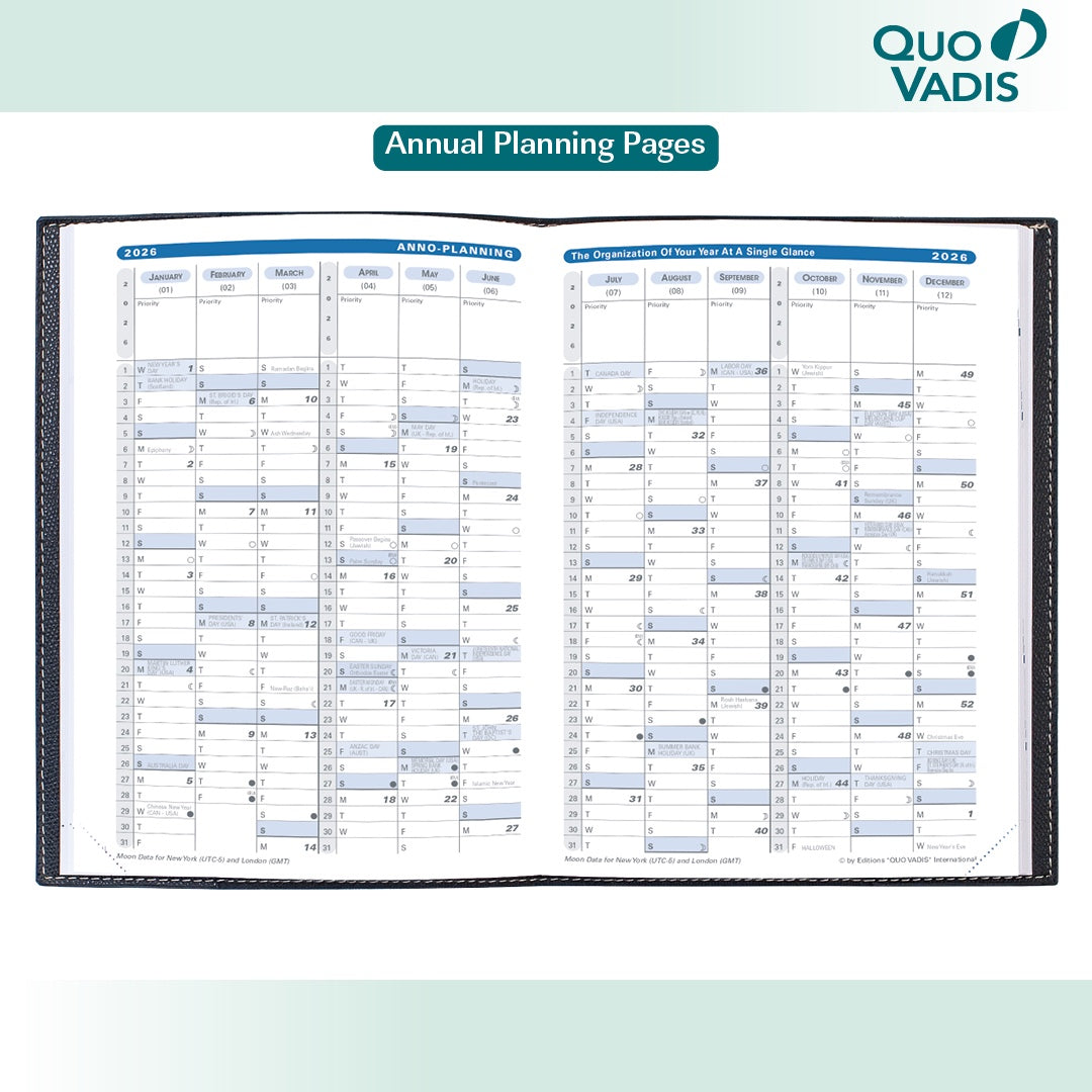 Quo Vadis 2026 Trinote 13 Months Weekly Planner - Texas Blue