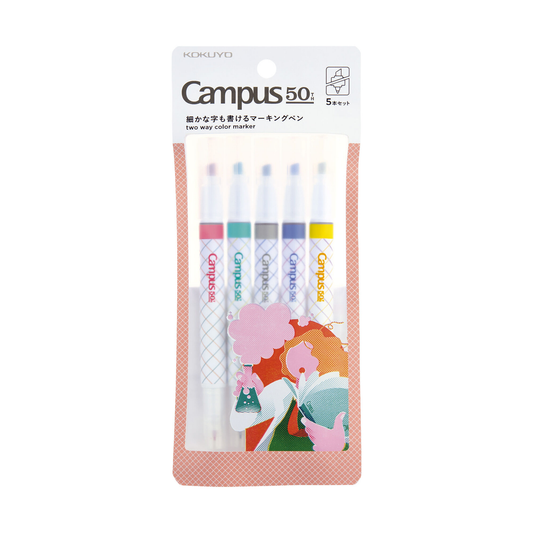 KOKUYO Campus 50th Anniversary Two Way Color Marker - 5 Color Set (Limited Edition)