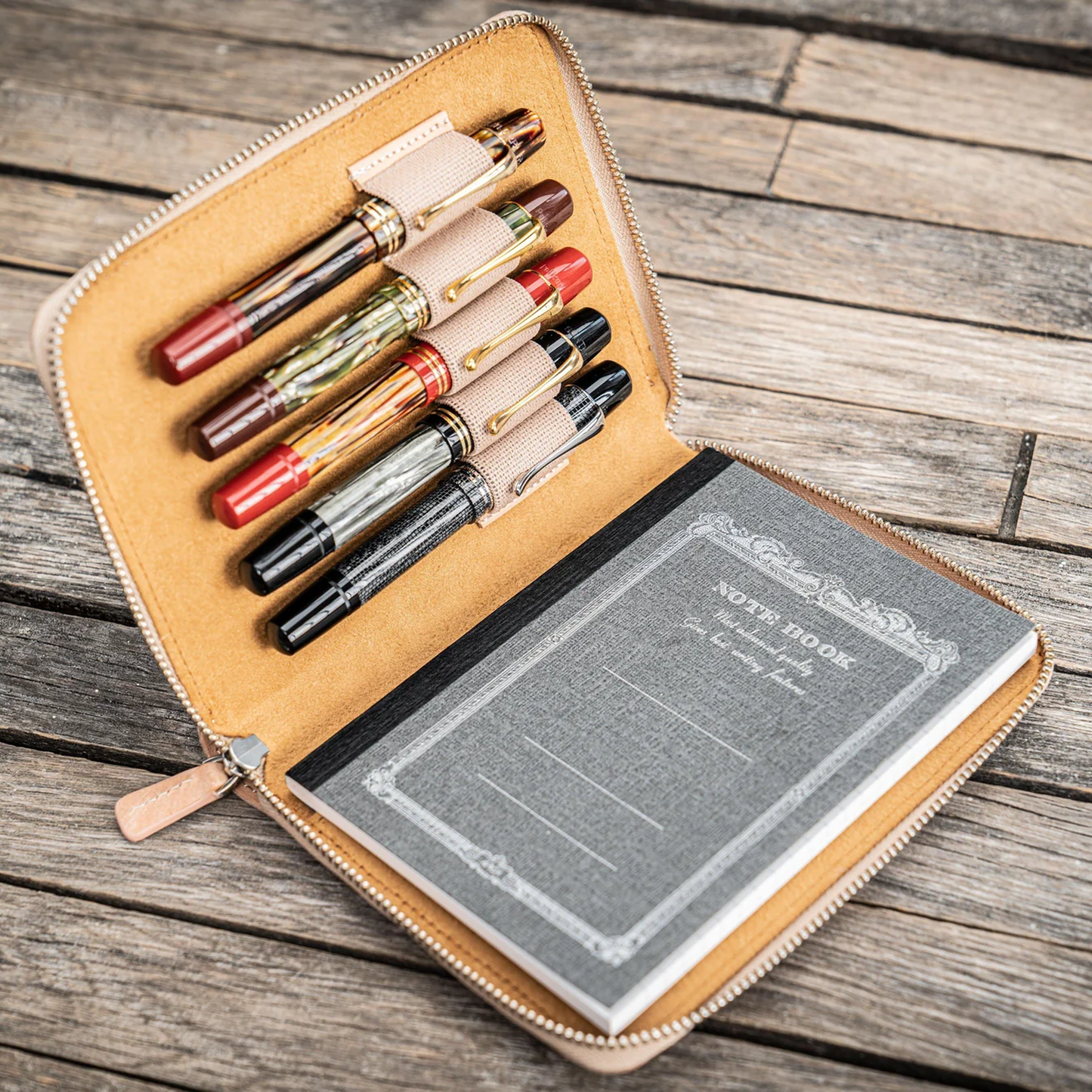 Galen Leather Zippered 5 Slots Pen Case - Undyed