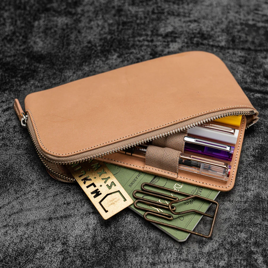 Galen Leather Slip-n-Zip 4 Slot Zippered Pen Pouch - Undyed