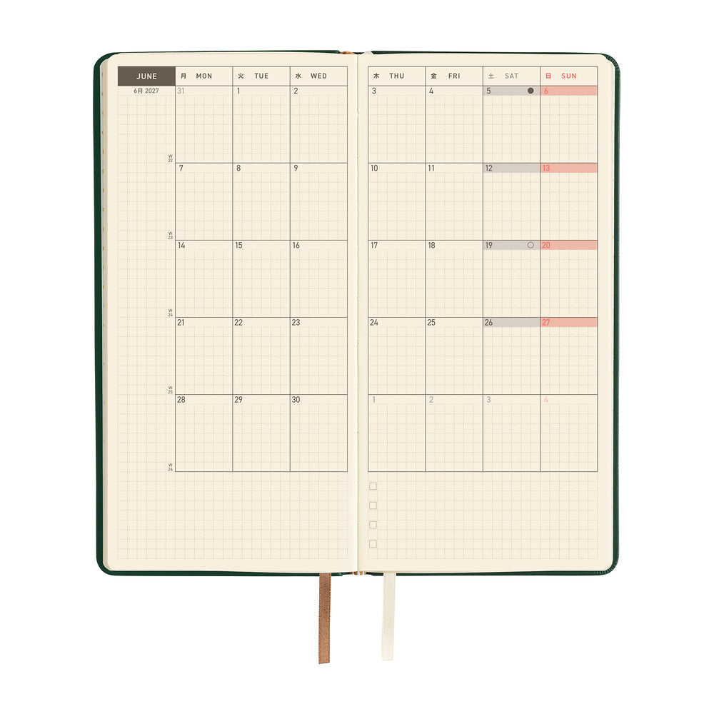 Hobonichi 2027 Weeks - Leather: Forest Green
