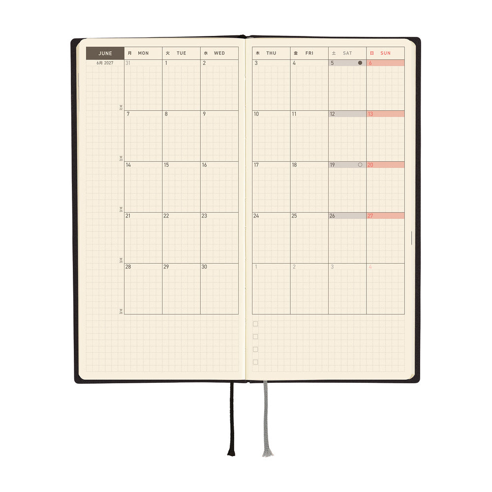Hobonichi 2027 Weeks - White Line: Black
