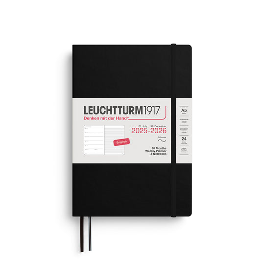 Leuchtturm1917 2025-2026 A5 Softcover 18 Month Weekly Planner & Notebook - Black