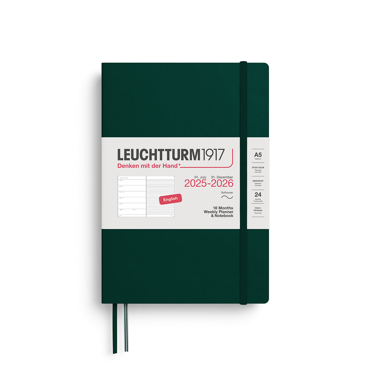 Leuchtturm1917 2025-2026 A5 Softcover 18 Month Weekly Planner & Notebook - Forest Green