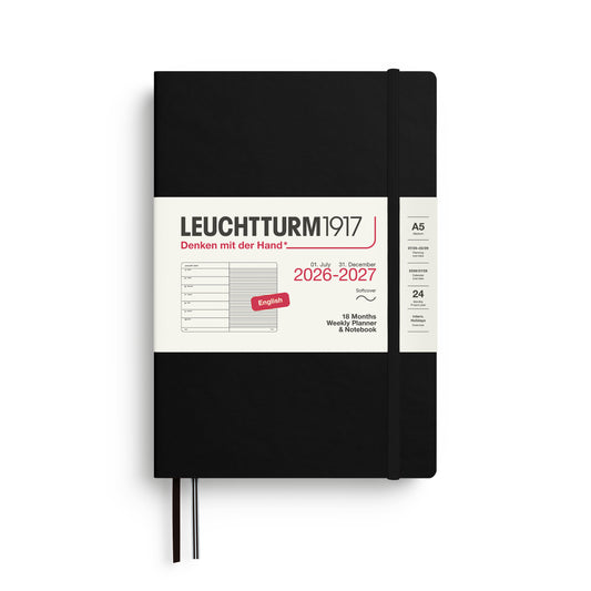 Leuchtturm1917 2027 A5 Medium Softcover 18-Month Weekly Planner & Notebook - Black