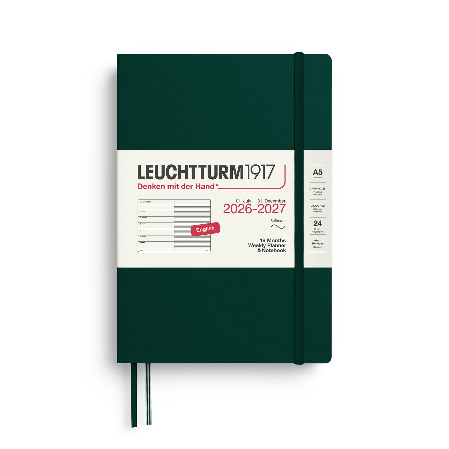 Leuchtturm1917 2027 A5 Medium Softcover 18-Month Weekly Planner & Notebook - Forest Green