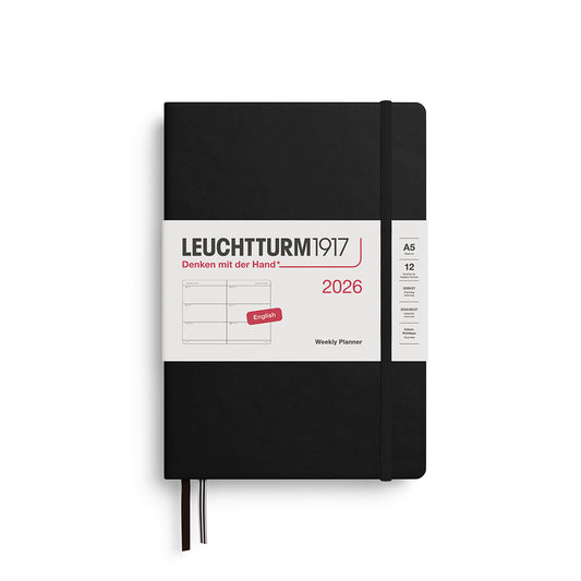 Leuchtturm1917 2026 A5 Hardcover Weekly Planner - Black