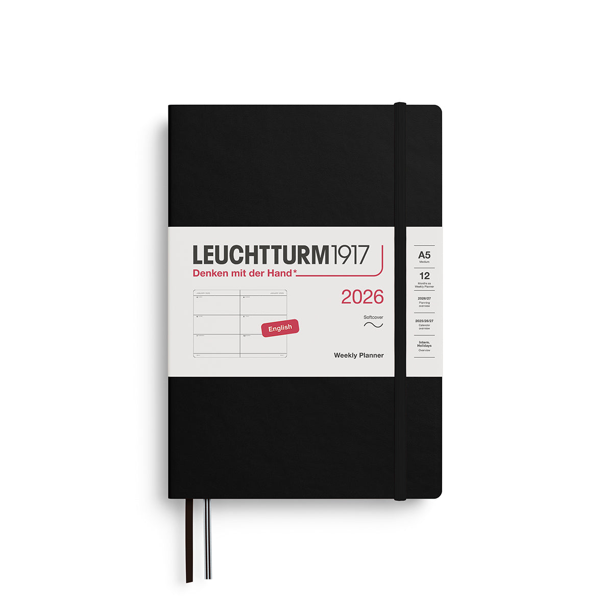Leuchtturm1917 2026 A5 Medium Softcover Weekly Planner - Black