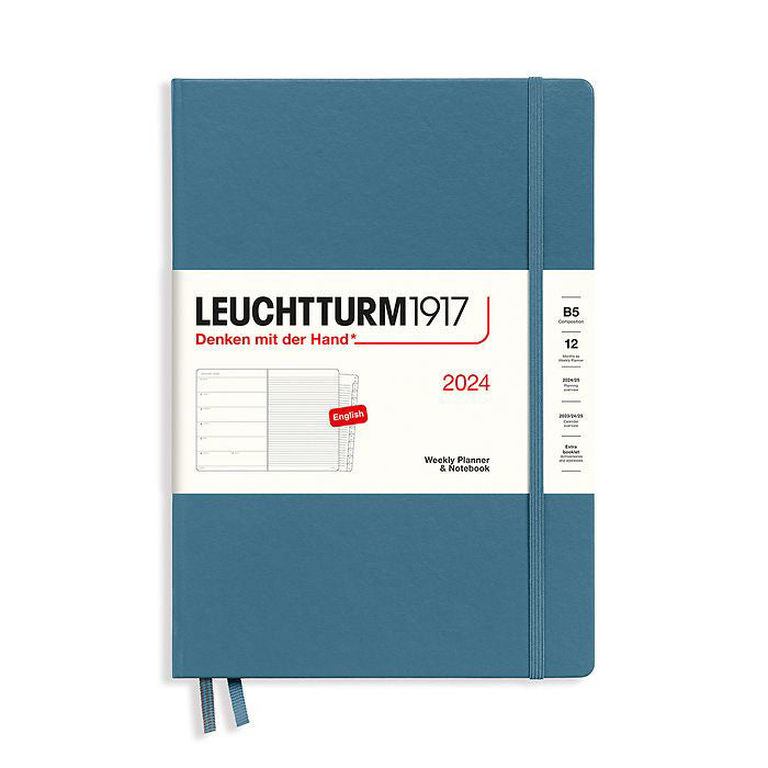 Leuchtturm1917 2024 Composition B5 Hardcover Weekly Planner and Notebook with Extra Booklet - Stone Blue
