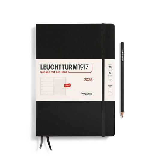 Leuchtturm1917 2025 B5 Hardcover Weekly Planner with Notebook Composition - Black