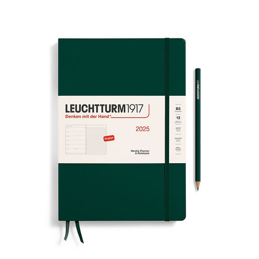 Leuchtturm1917 2025 B5 Hardcover Weekly Planner with Notebook Composition - Forest Green