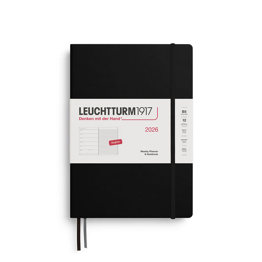Leuchtturm1917 2026 B5 Hardcover Weekly Planner with Notebook Composition - Black