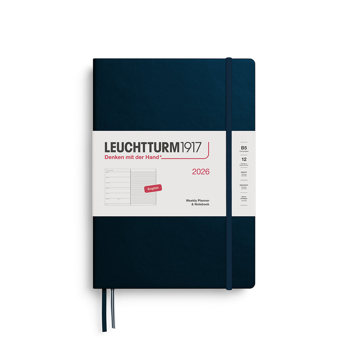 Leuchtturm1917 2026 B5 Hardcover Weekly Planner with Notebook Composition - Deep Sea