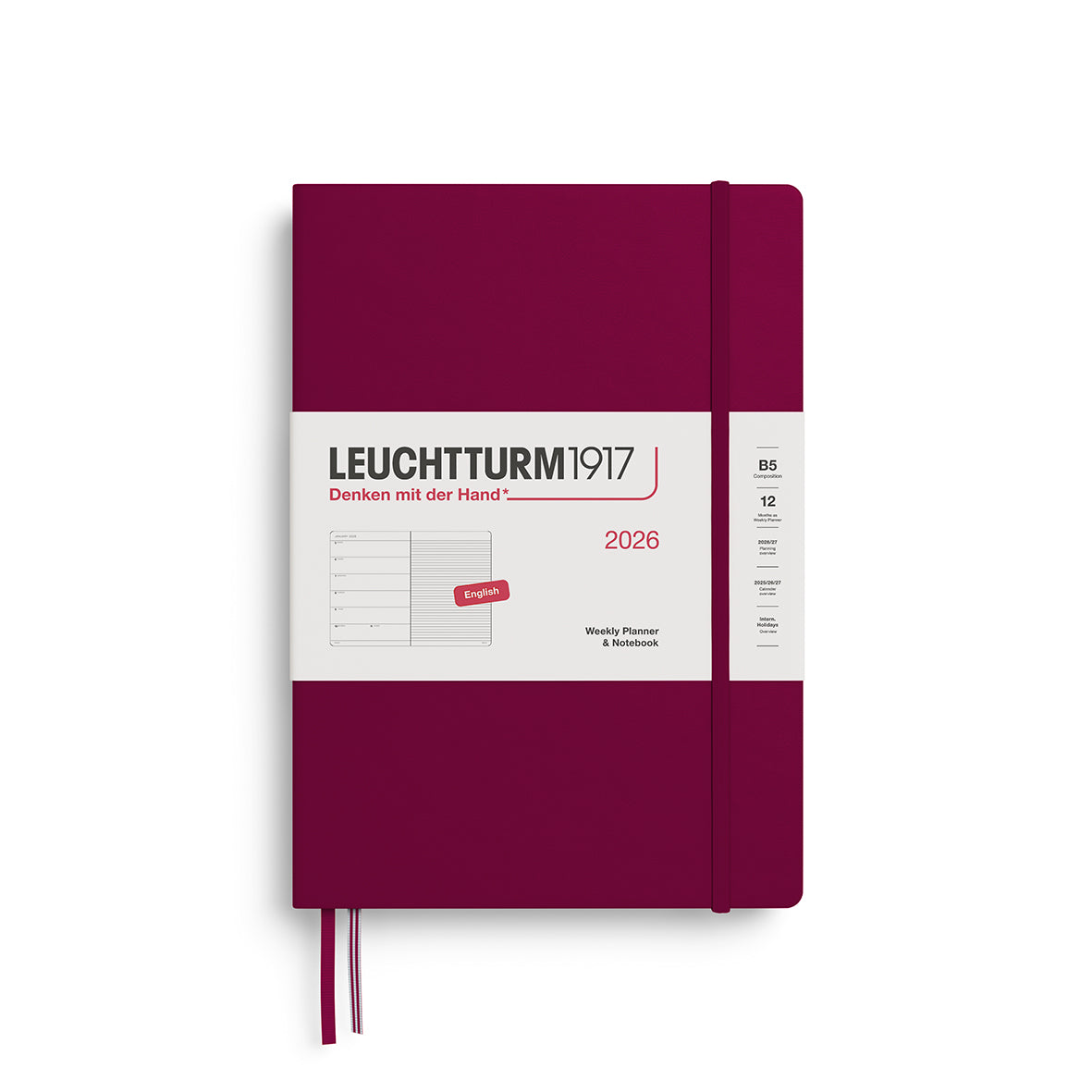 Leuchtturm1917 2026 B5 Hardcover Weekly Planner with Notebook Composition - Port Red