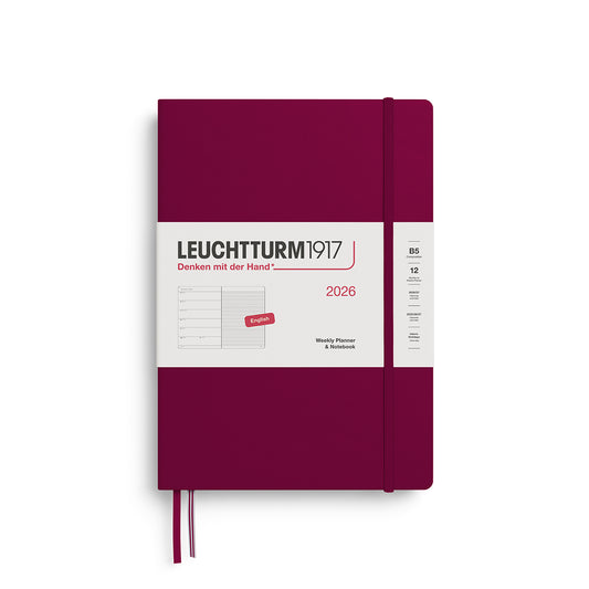 Leuchtturm1917 2026 B5 Hardcover Weekly Planner with Notebook Composition - Port Red
