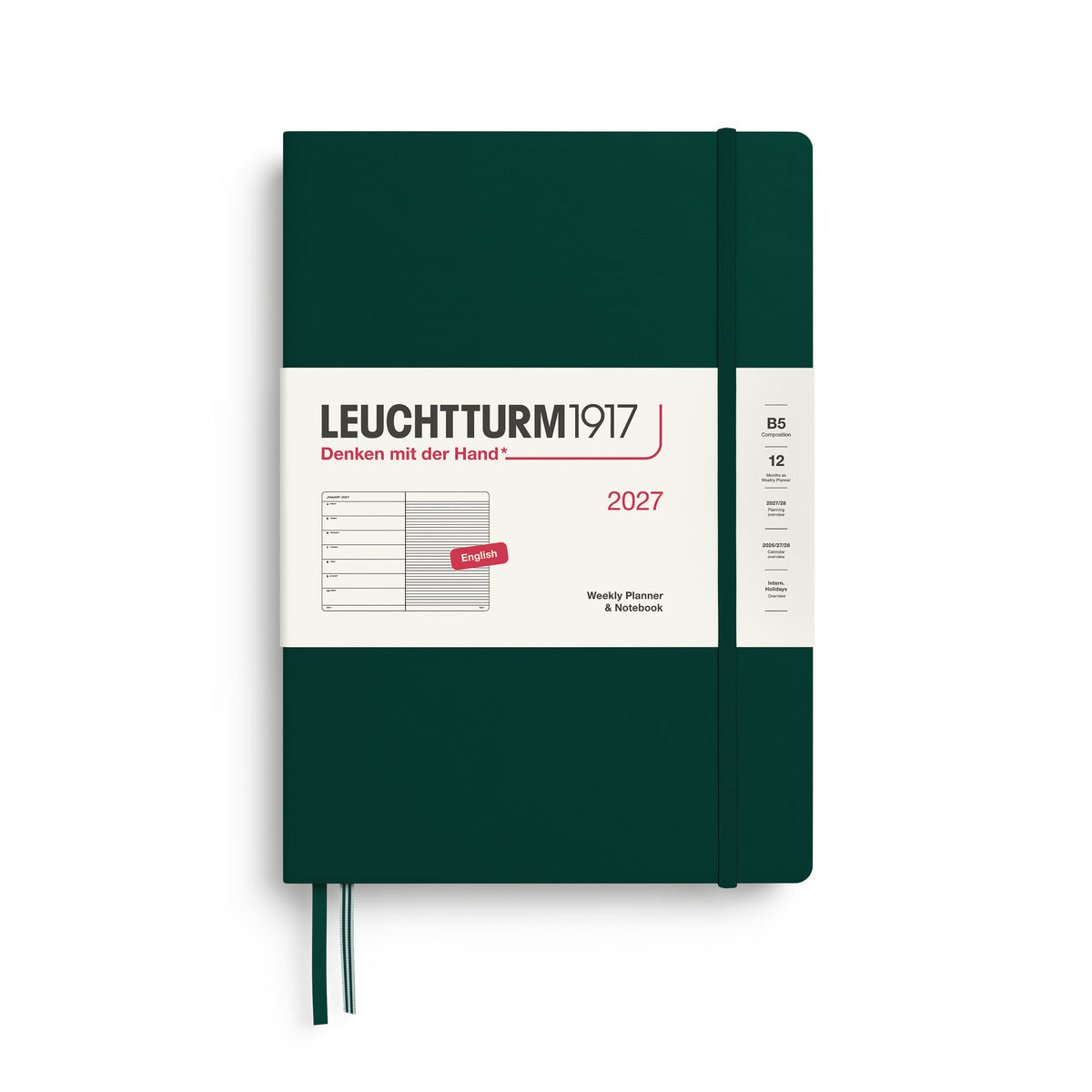 Leuchtturm1917 2027 B5 Composition Hardcover Weekly Planner & Notebook - Forest Green