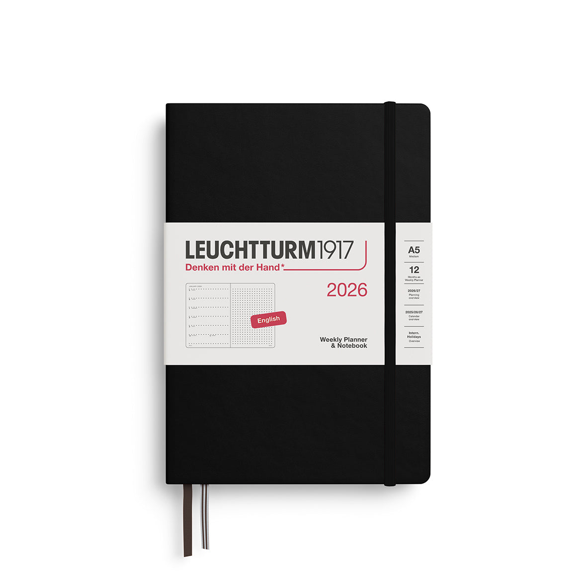 Leuchtturm1917 2026 A5 Weekly Planner and Dotted Notebook - Black