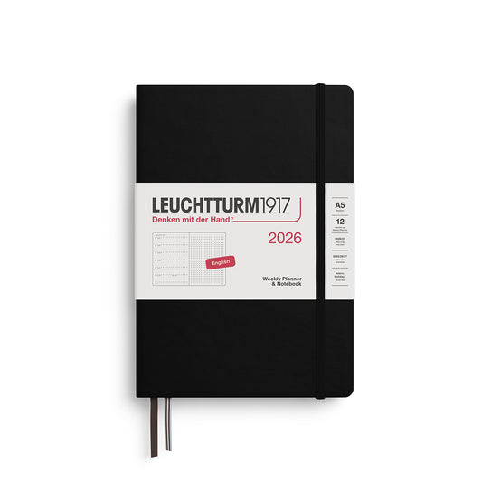 Leuchtturm1917 2026 A5 Weekly Planner and Dotted Notebook - Black