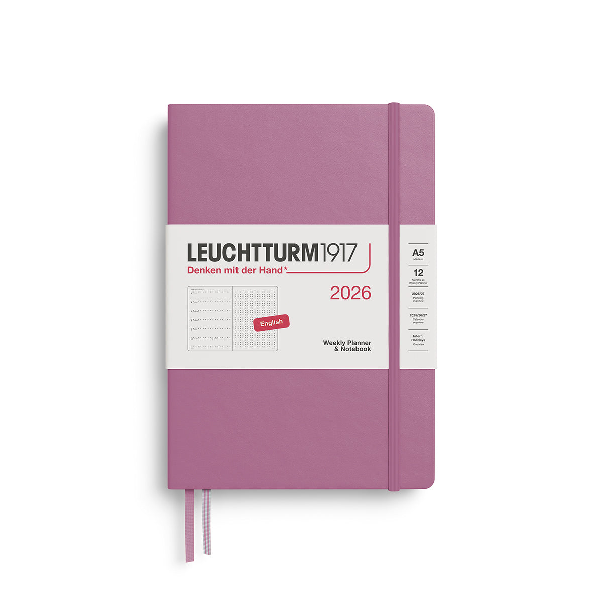Leuchtturm1917 2026 A5 Weekly Planner and Dotted Notebook - Dusty Rose