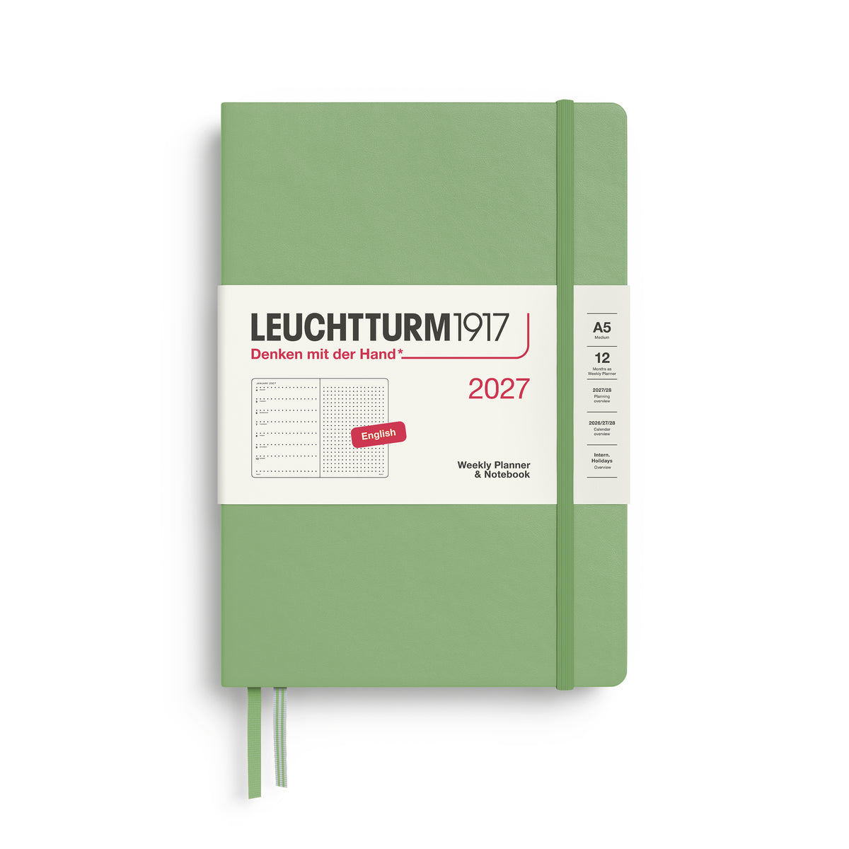 Leuchtturm1917 2027 A5 Medium Hardcover Weekly Planner & Dotted Notebook - Sage