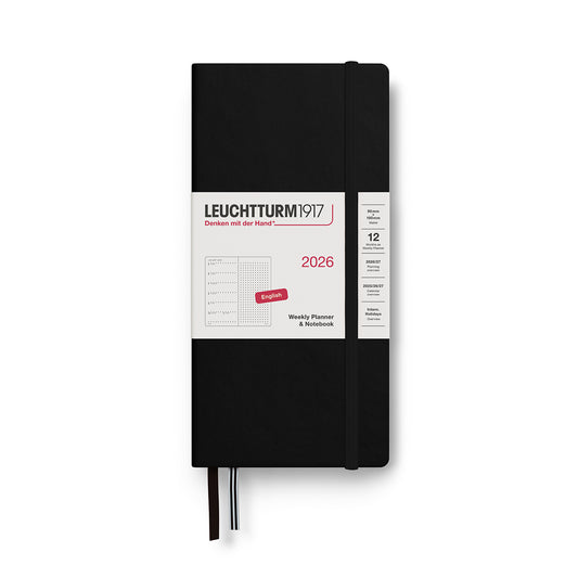 Leuchtturm1917 2026 B6+ x A6 Weekly Planner and Dotted Notebook Wallet - Black